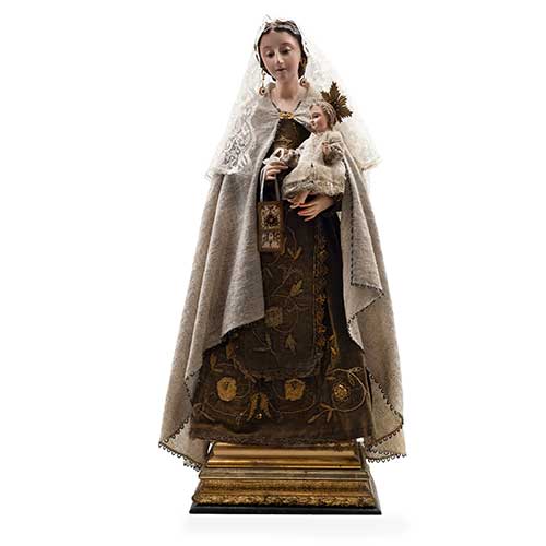 Sub.:40 - Lote: 332 -  Virgen Cap i Pota con ni�o en madera policromada