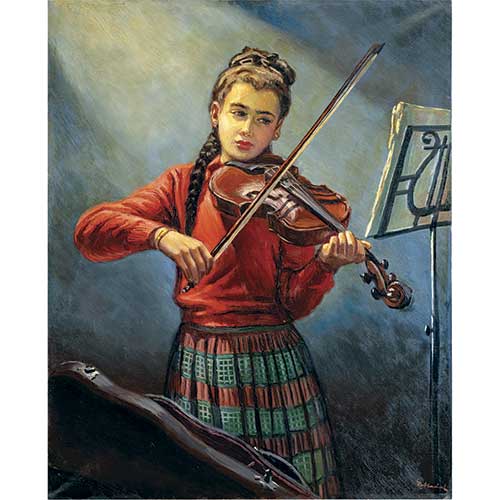 Sub.:41 - Lote: 45 - DIONISIO NADAL LLORENS (Lleida,1909- Barcelona,1996) Ni�a tocando el viol�n