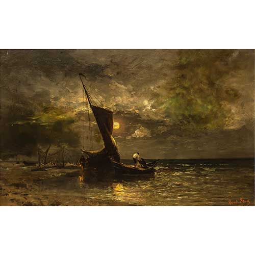 Sub.:42 - Lote: 131 - RAOUL BRUN (XIX - XX) Effet de lune sur le Bassin d� Arcachon