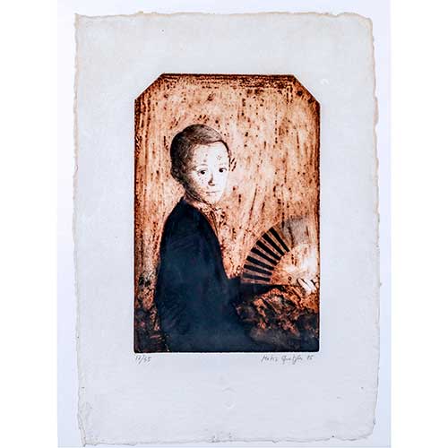 Sub.:42 - Lote: 108 - MATIAS QUETGLAS BENEDET (Ciudadela, 1946) Retrato de ni�o con abanico