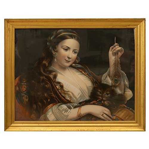 Sub.:42 - Lote: 118 - Jean Baptiste Adolphe LAFOSSE (Par�s, 1810 -1879) Jovenes acariciando un gato y dando de beber a un p�jaro