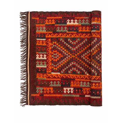 Sub.:42 - Lote: 338 -  Kilim afgano en lana con dise�os geom�tricos en rojo y naranja