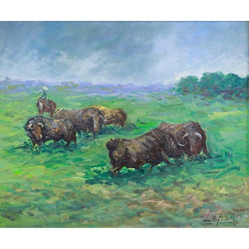 Sub.:5-On - Lote: 236 - ESCUELA ESPA�OLA, S. XX Toros en el campo