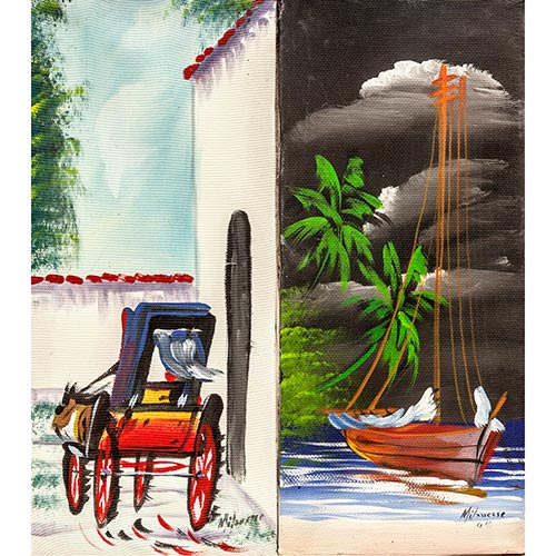 Sub.:5-On - Lote: 250 -  Salida del carruaje y Velero en puerto nocturno