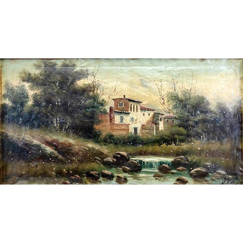Sub.:5-On - Lote: 265 - J. PUIG (INICIOS S. XX) Paisaje con caser�o