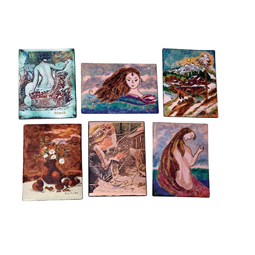 Sub.:5-On - Lote: 266 -  Lote de 6 esmaltes. Firmados por diferentes artistas. Fechados en 1984.