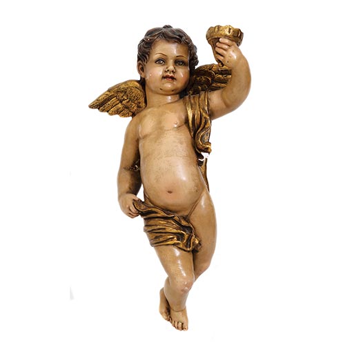 Sub.:5-On - Lote: 272 -  Angelote lamparero en escayola policromada con detalles dorados.