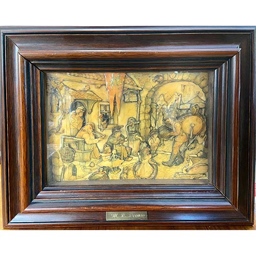 Sub.:5-On - Lote: 231 -  Recortes esmaltados y policromados creando escenas costumbristas. Con inscripci�n y enmarcado