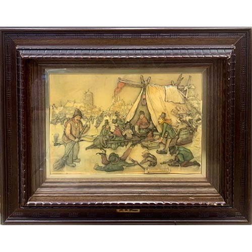 Sub.:5-On - Lote: 232 -  Recortes esmaltados y policromados creando escenas costumbristas. Con inscripci�n y enmarcado.