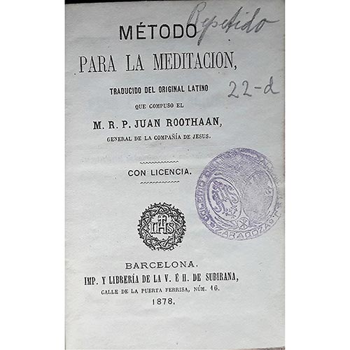 Sub.:6-On - Lote: 2430 -  Meditaci�n. ROOTHAAN, J., 