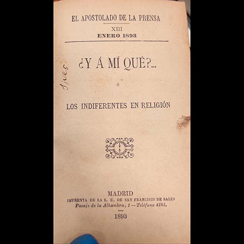 Sub.:6-On - Lote: 2292 -  El Apostolado de la Prensa. A�o 1893