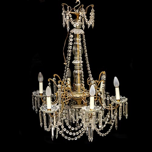 Sub.:6-On - Lote: 117 -  L�mpara de techo de seis luces realizada en bronce y cristal.