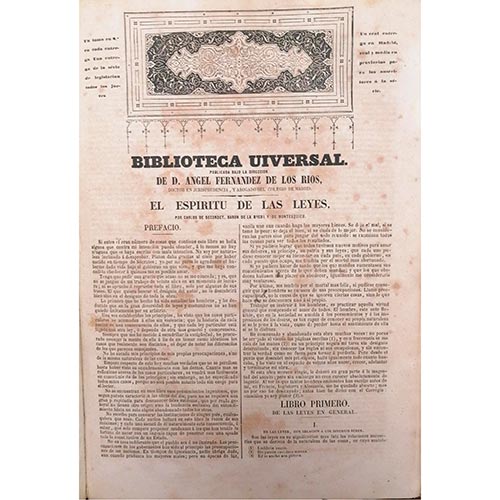 Sub.:6-On - Lote: 2236 -  El esp�ritu de las leyes por Carlos de Secondet, Bar�n de la Breda y de Montesquieu. Biblioteca Universal, publicada bajo la direcci�n de D. �ngel Fern�ndez de los R�os.