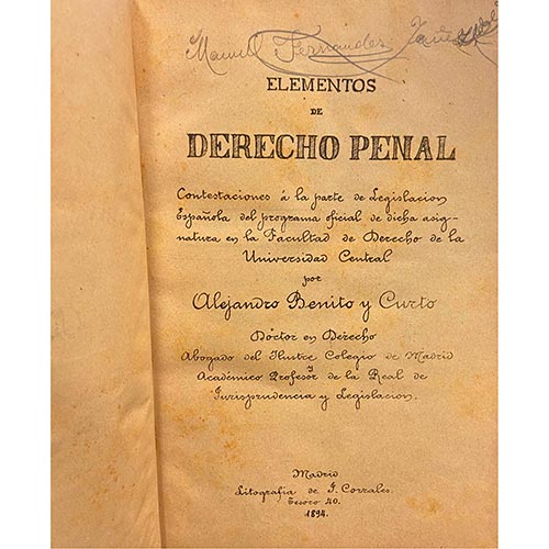 Sub.:6-On - Lote: 2193 -  Derecho. BENITO Y CURT�, Alejandro. 