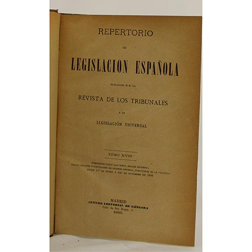 Sub.:6-On - Lote: 2262 -  Repertorio de legislaci�n espa�ola. Tomo 18.