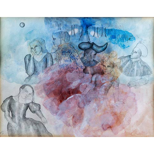 Sub.:6-On - Lote: 326 - CONCHA DUCL�S (Zaragoza, S. XX) Personajes sobre fondo de paisaje