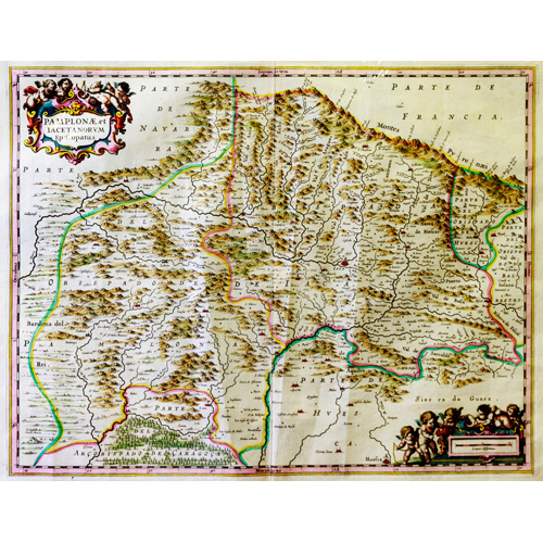 Sub.:6 - Lote: 1016 - JOHANNES JANSSONIUS (1588-1664) Mapa de NAVARRA y HUESCA. PAMPLONA y JACA. PAMPLONAE ET IAETANORUM EPISCOPATUS. Novus Atlas Absolutissimus. Amsterdam, 1658.