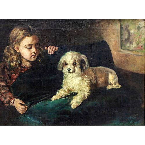 Sub.:7-On - Lote: 139 - FRANCISCO GIMENO I ARASA (Tortosa, 1858 - Barcelona, 1927) Ni�a con perro