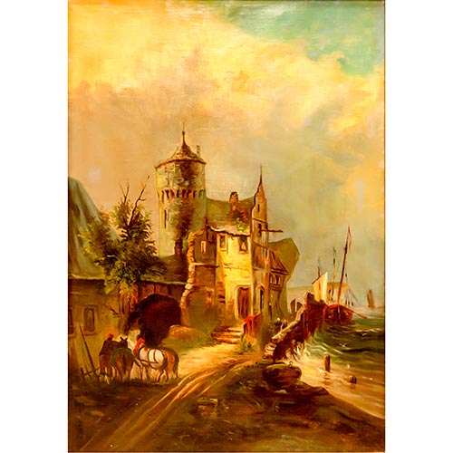 Sub.:7-On - Lote: 164 - ESCUELA FRANCESA, S. XIX Casa junto a la playa y velero