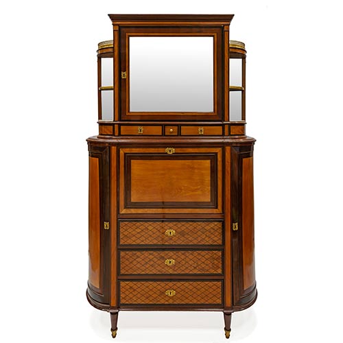 Sub.:7-On - Lote: 216 -  Mueble de m�sico con escritorio y atril para las partituras en madera con marqueter�a de limoncillo, amaranto y palorrosa. Directorio, S. XVIII.