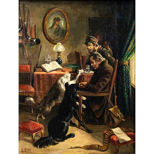 Sub.:7-On - Lote: 166 - ENRIQUE MOLES (Barcelona, 1883 - Madrid, 1953) Nos vamos de caza