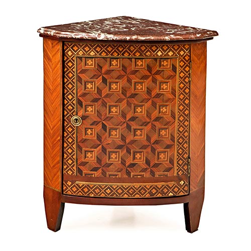 Sub.:7-On - Lote: 227 -  Rinconera Carlos IV en madera con marqueter�a geom�trica. Maderas finas, Espa�a, finales XVII.