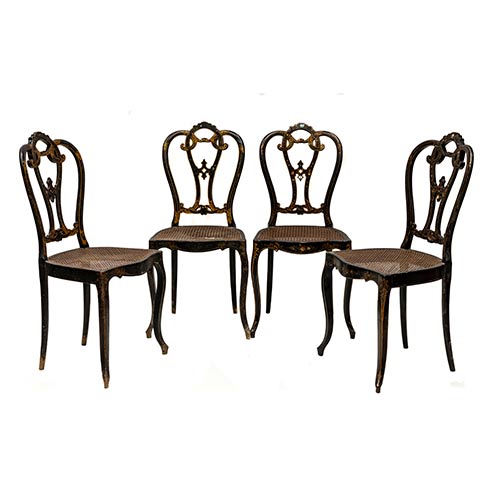 Sub.:7-On - Lote: 282 -  Cuatro sillas Napole�n III, en madera policromada y n�car. Una con la rejilla rota.