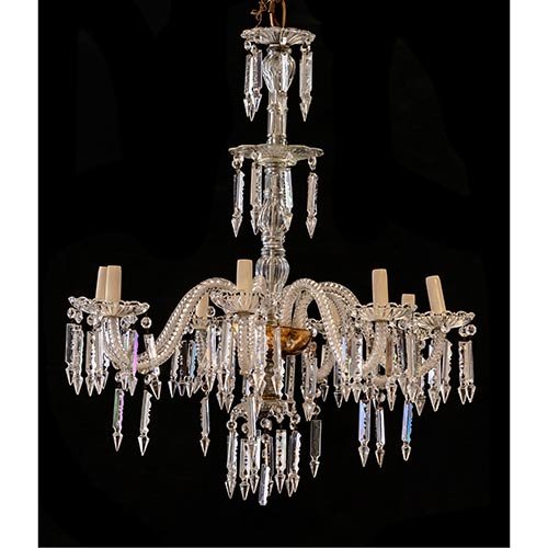 Sub.:7-On - Lote: 315 -  L�mpara en cristal de ocho luces con lagrimas pinjantes. Con azogue dorado.