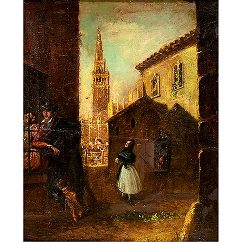 Sub.:7-On - Lote: 200 - ESCUELA ESPA�OLA S. XIX-XX Callej�n con vistas a la Giralda