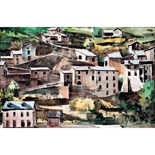 Sub.:7-On - Lote: 60 - PERE ISERN-PUNT� (Vic, Barcelona, 1931-2008) Paisaje con casas