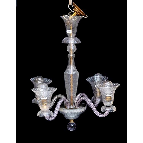 Sub.:7-On - Lote: 314 -  L�mpara de techo realizada en cristal con cuatro luces. A�os 40.