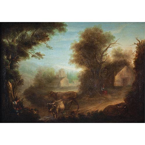 Sub.:7-On - Lote: 152 - ESCUELA CENTROEUROPEA, S. XIX Paisaje con ganado