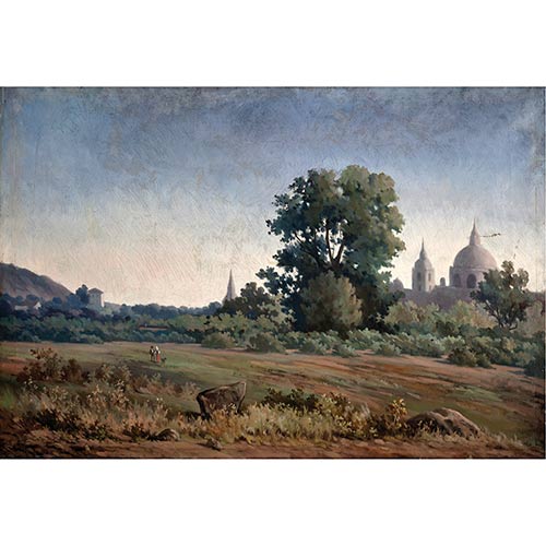 Sub.:7-On - Lote: 122 - ESCUELA ESPA�OLA, S.XX Paisaje con campesinos e iglesia