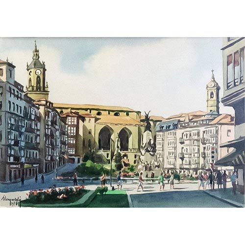 Sub.:7-On - Lote: 59 - ELEAZAR ORTIZ (Vitoria, siglo XX) Plaza de la Virgen Blanca