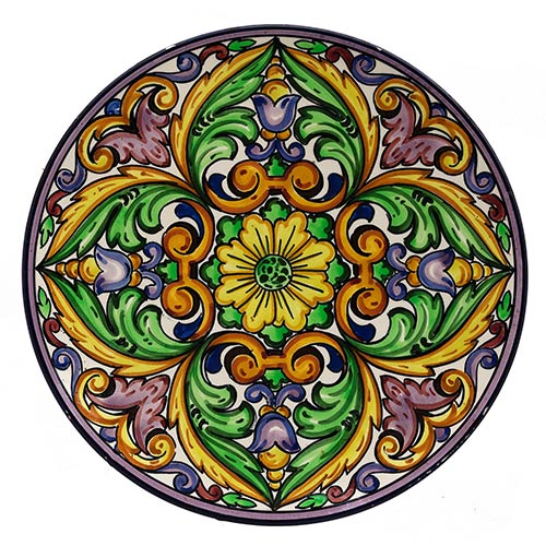 Sub.:7-On - Lote: 342 -  Plato en cer�mica vidriada y policramada con decoraci�n de flores. Firma en la base. s. XX.