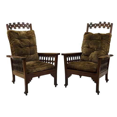 Sub.:7-On - Lote: 264 -  Pareja de hamacas regulables con respaldo alto en madera calada. ca. 1900.