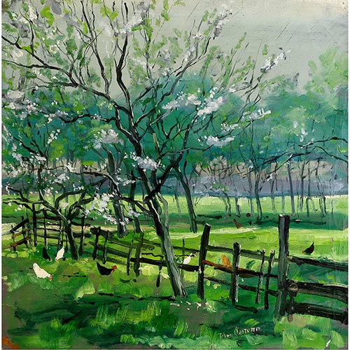 Sub.:7-On - Lote: 66 - FEDERICO AMALIUS VAN OOSTVEEN (1885-1979) Gallinas en el prado