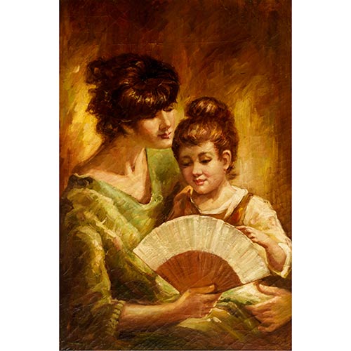 Sub.:7-On - Lote: 100 - ESCUELA ESPA�OLA, S.XX Retrato de dama con ni�a