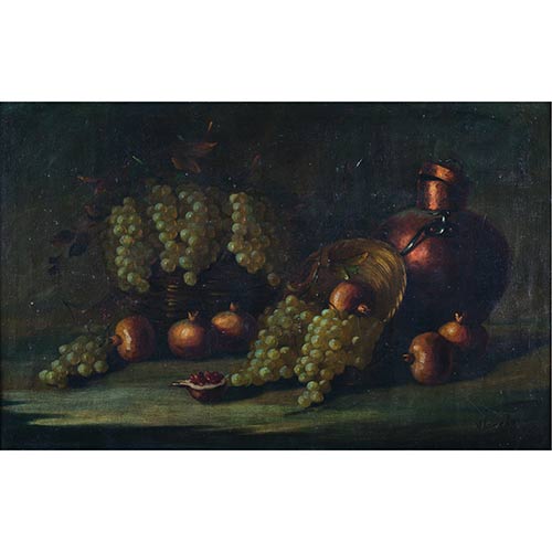 Sub.:7-On - Lote: 109 - ESCUELA ESPA�OLA, S.XX Bodeg�n de uvas y c�ntaro de cobre