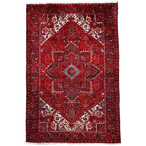 Sub.:7-On - Lote: 306 -  Alfombra estilo persa, de tipo abadeh, con decoraci�n de h�rati en el borde y motivo de roset�n inscrito en hex�gono como central de campo.