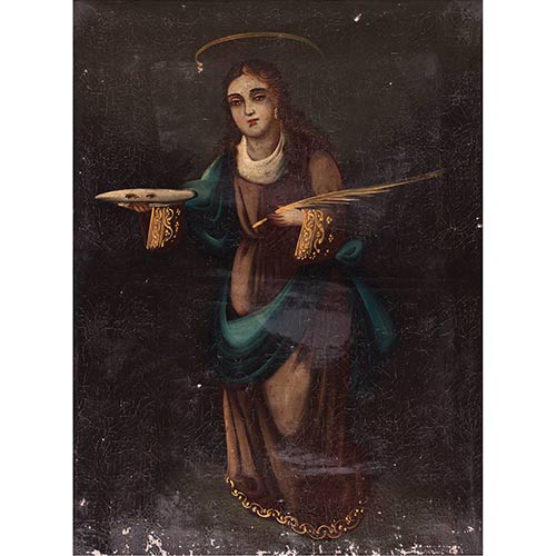 Sub.:7-On - Lote: 192 - ESCUELA ESPA�OLA, SS. XIX - XX Bautismo de Cristo y Santa Luc�a