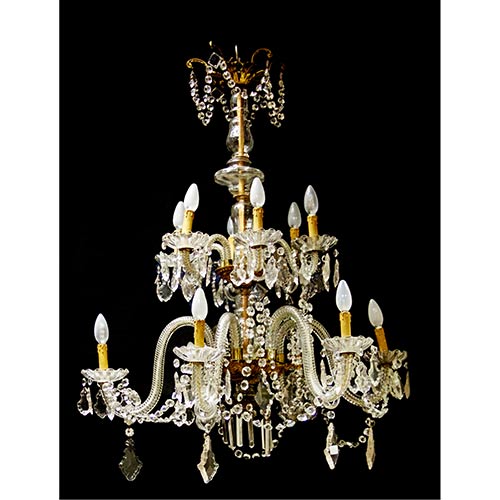Sub.:7-On - Lote: 313 -  L�mpara de techo en cristal de dos alturas y catorce luces.