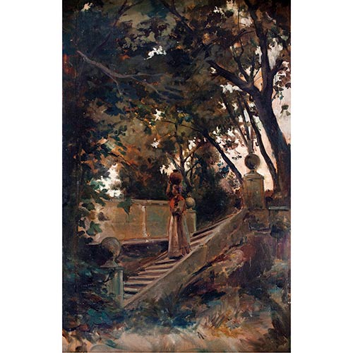 Sub.:7-On - Lote: 167 - ESCUELA ESPA�OLA, S. XX Joven con c�ntaro en un jard�n