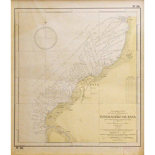 Sub.:8-On - Lote: 785 -  Mapa de la costa occidental de frica. N 90. Guinea Espaola. Fondeadero de Bata. Instituto Hidrogrfico de la Marina, Cdiz 1951.