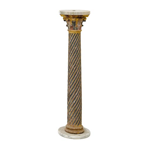 Sub.:8-On - Lote: 49 -  Columna en madera estriada y policromada con pie y tapa de mrmol.