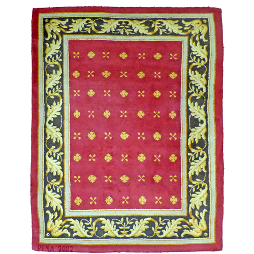 Sub.:8 - Lote: 1396 -  Alfombra en lana con decoraci�n de celos�a de flores sobre campo rojo y cenefa dorada. 