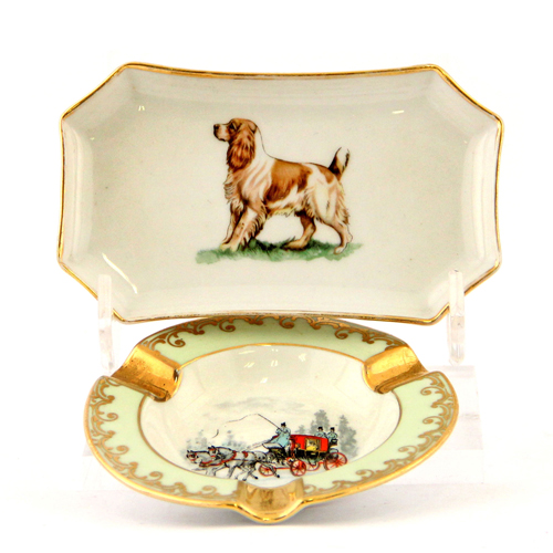 Sub.:8 - Lote: 3424 -  Lote de cenicero y bandejita en cer�mica de Limoges.