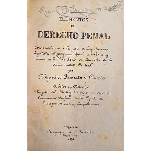 Sub.:8 - Lote: 2073 -  Derecho. BENITO Y CURT�, Alejandro. 