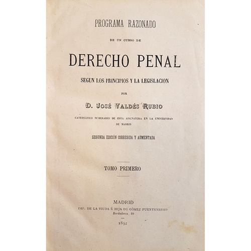 Sub.:8 - Lote: 2129 -  Derecho. VALD�S RUBIO, Jos�. 
