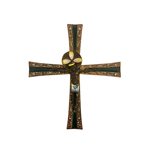 Sub.:9-On - Lote: 552 -  Crucifijo en cobre y esmalte imitando modelo de Limoges.